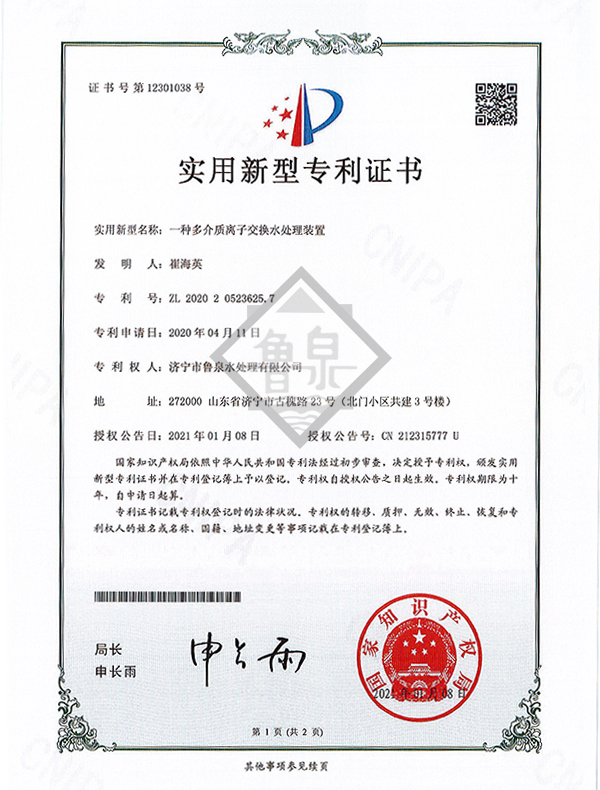 一種多介質(zhì)離子交換水處理裝置專利